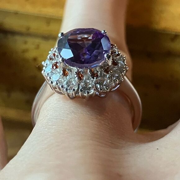 Moroccan Amethyst Red Garnet Sterling Silver Ring Size 7 - Picture 2 of 9
